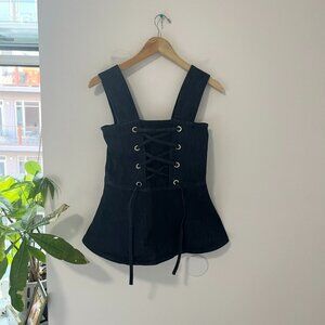 See By Chloe Dark Blue Denim Corset Lace Up Tank Size 34